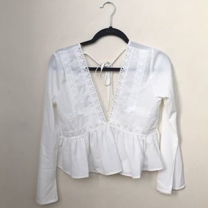 Flowy low-cut crochet/mesh top